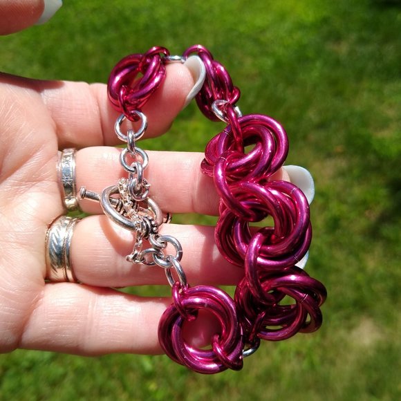 NWOT Chainmaille Bracelet!!  Mobius weave in Rose Anodized Aluminum Rings, 8" - Picture 10 of 10